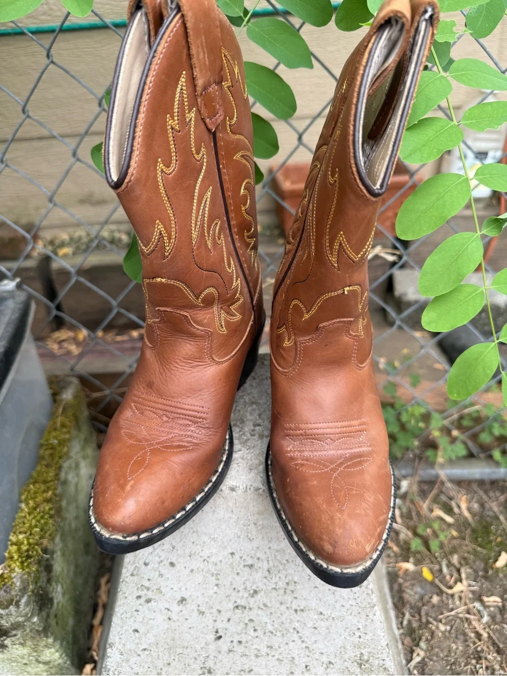 Old West jama India Kids Leather Western Cowboy Boots Tan Size 12